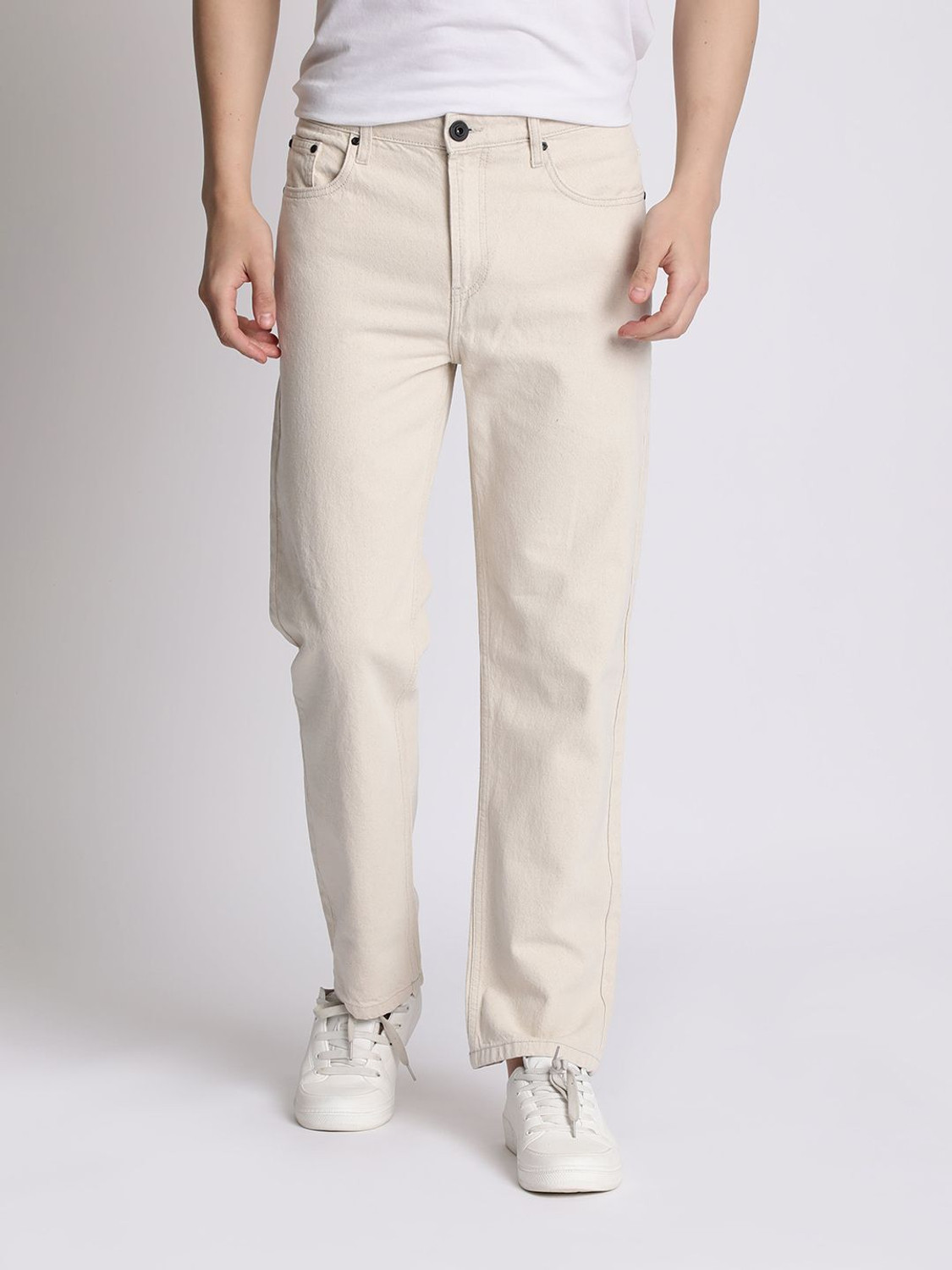 Image of Roadster Straight Fit Men Beige Jeans