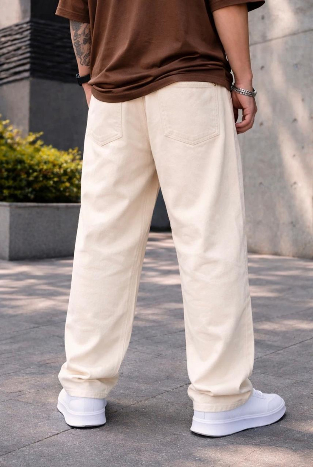 Image of FLAYING Loose Fit Men Beige Jeans