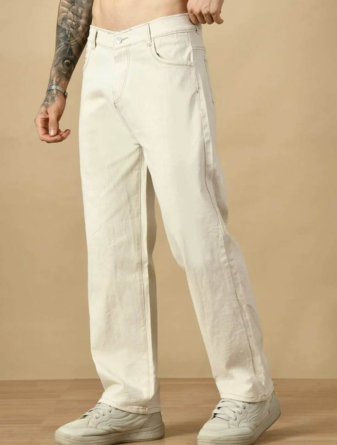 Image of CABRRR Loose Fit Men Beige Jeans