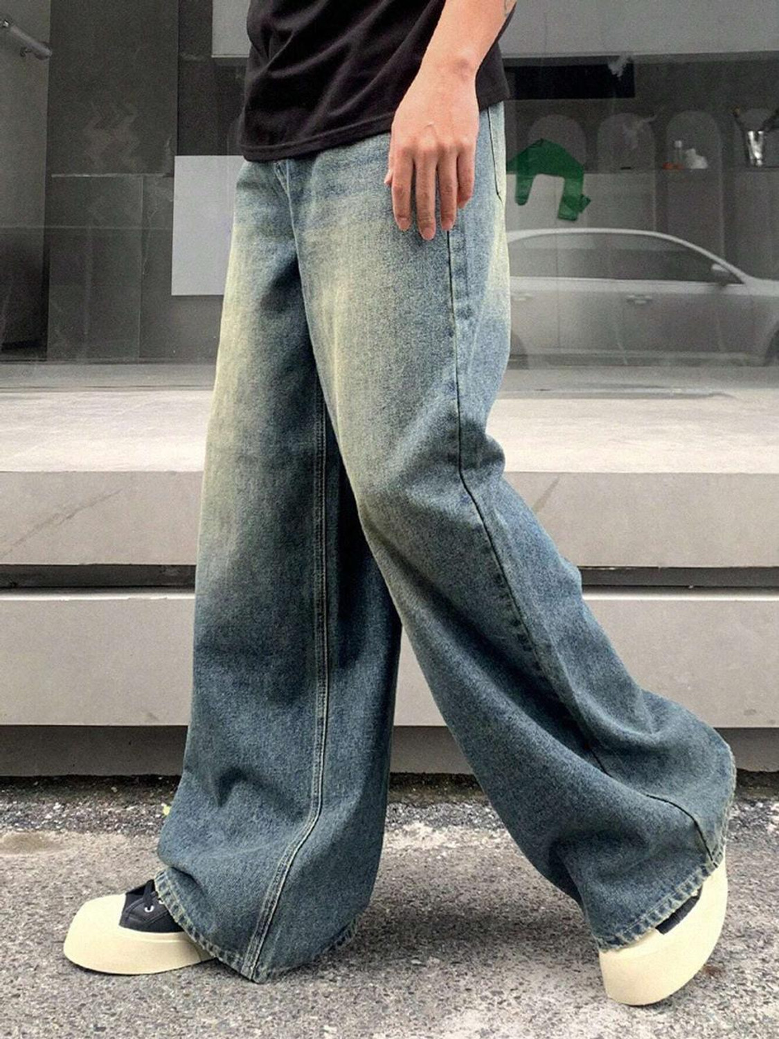Image of H&H Wide Leg Men Green Jeans