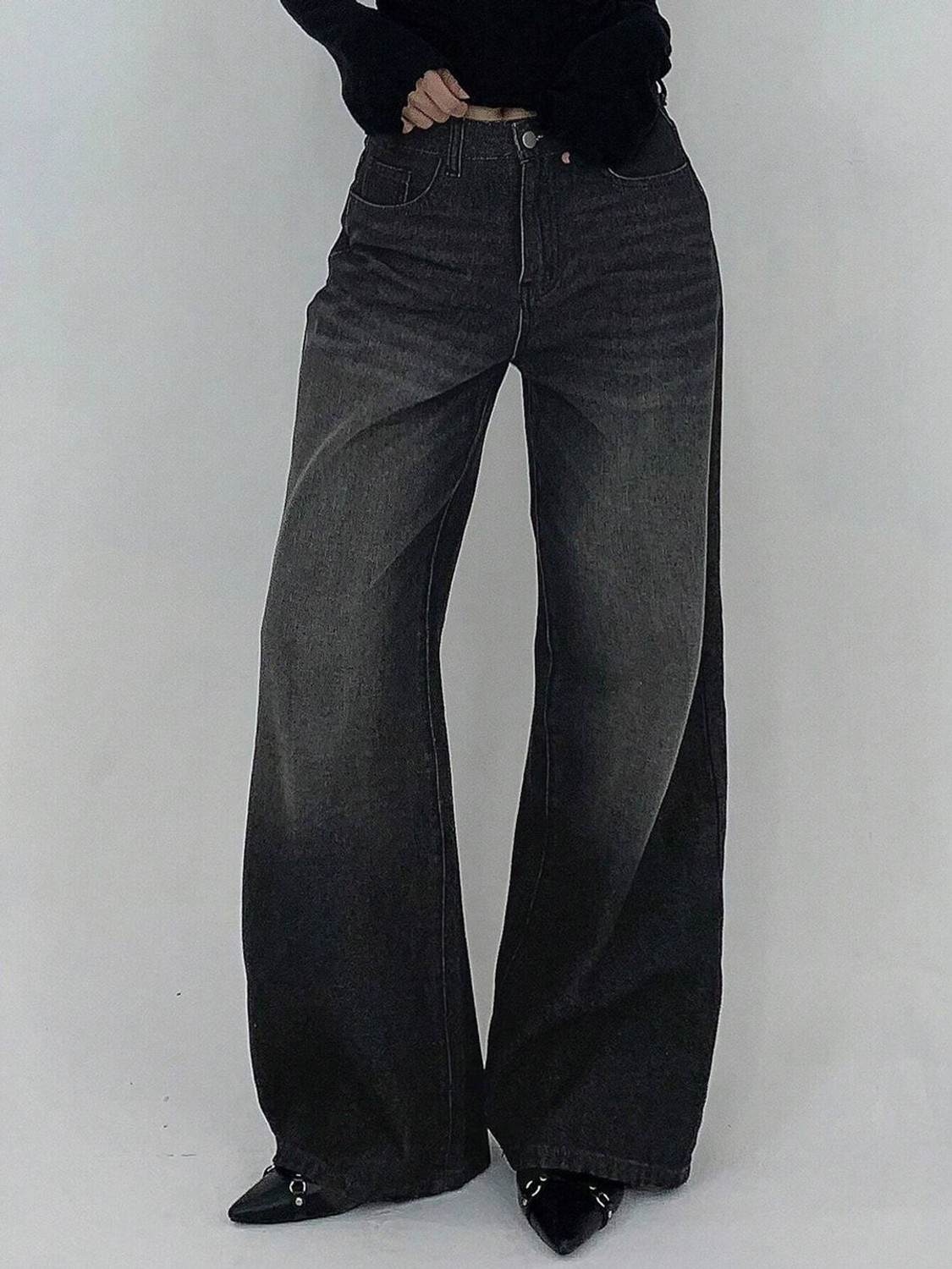 Image of ADIANADI Wide Leg Women Black Jeans