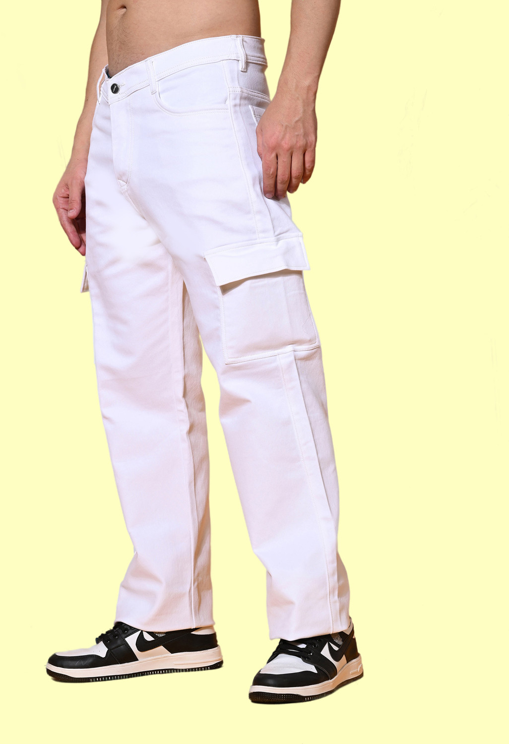 Image of Flaring Jogger Fit Men White Jeans