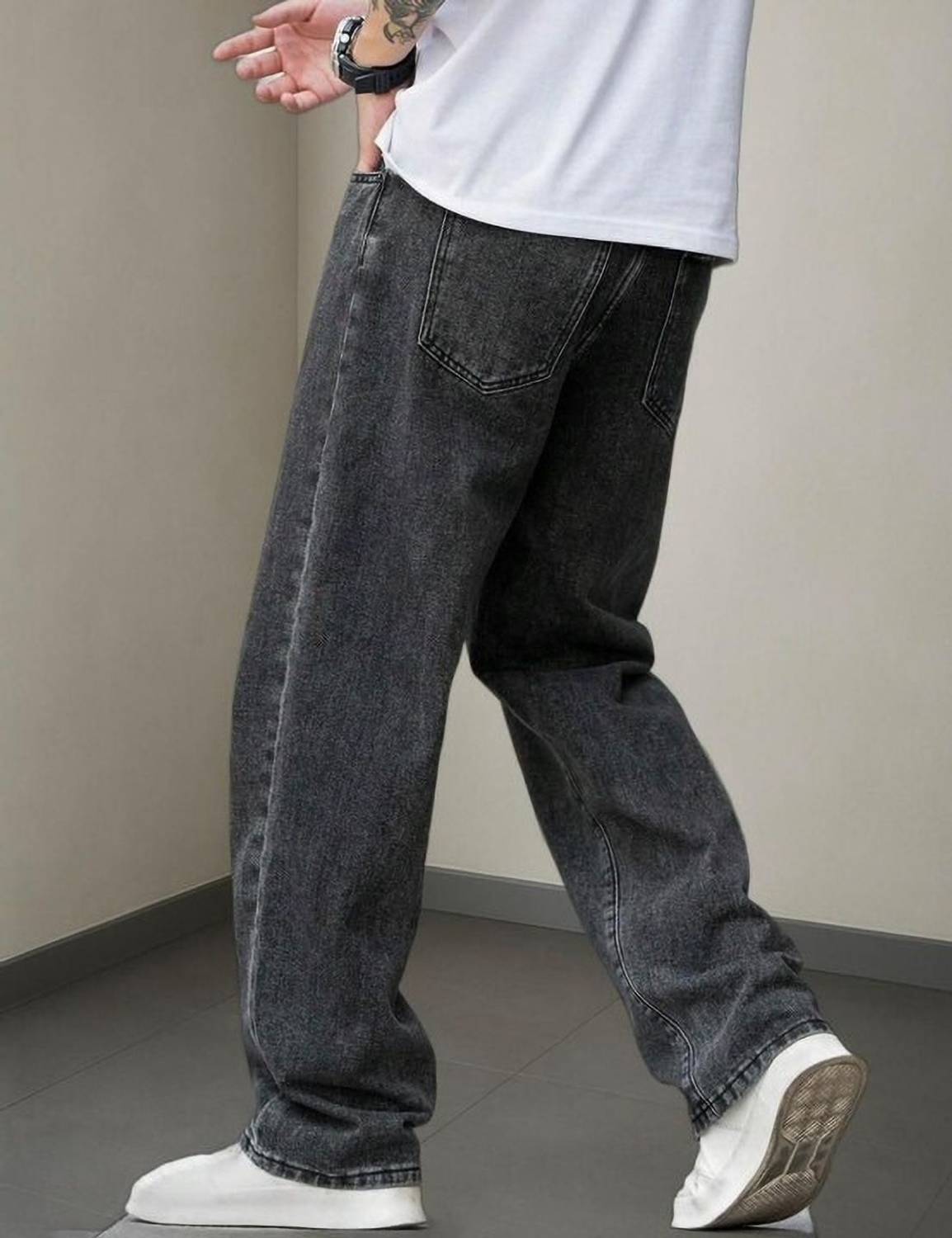 SUPER FURRY Straight Fit Dark Grey Jeans - Image 4