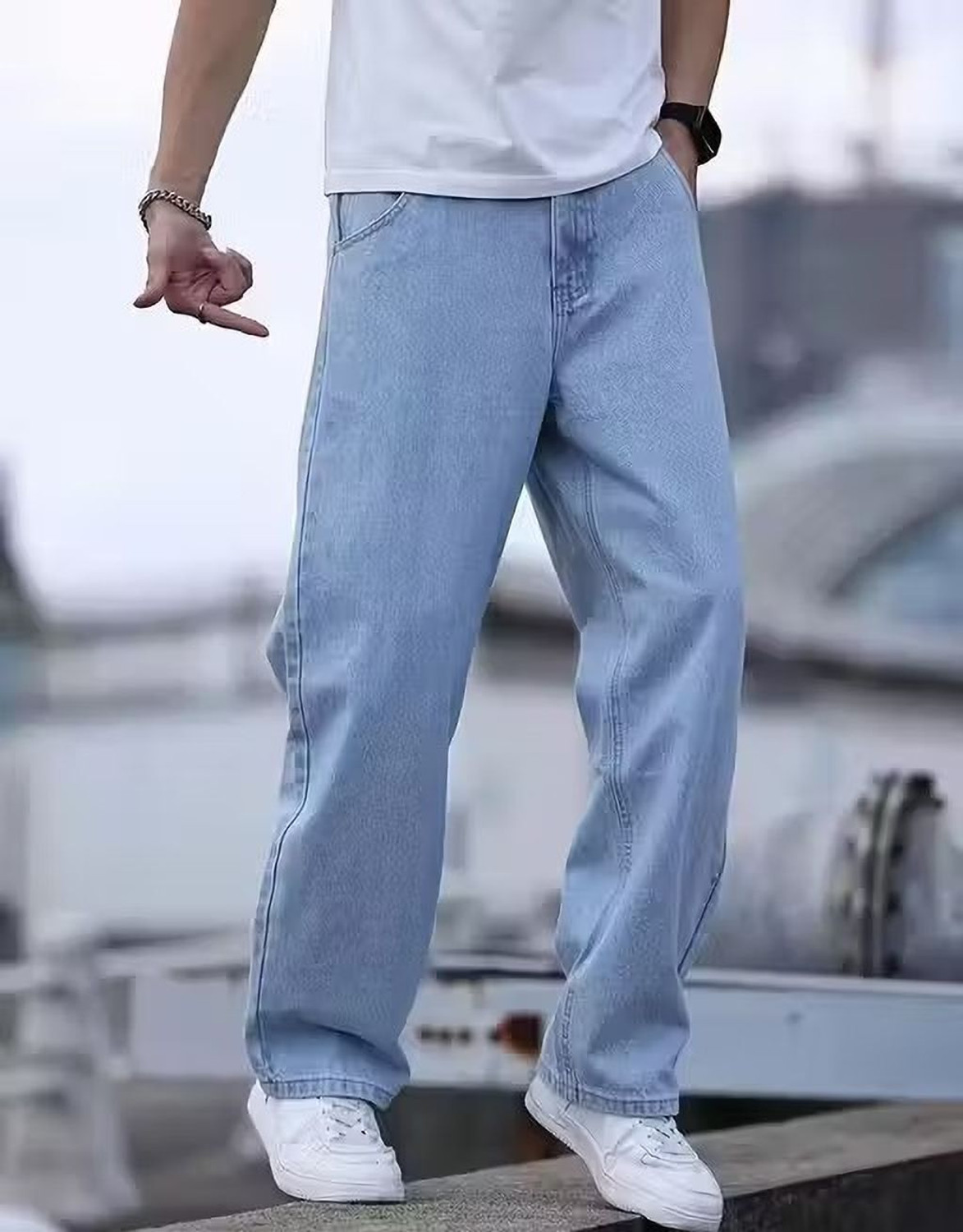 Image of Aamishfashion Straight Fit Men Light Blue Jeans