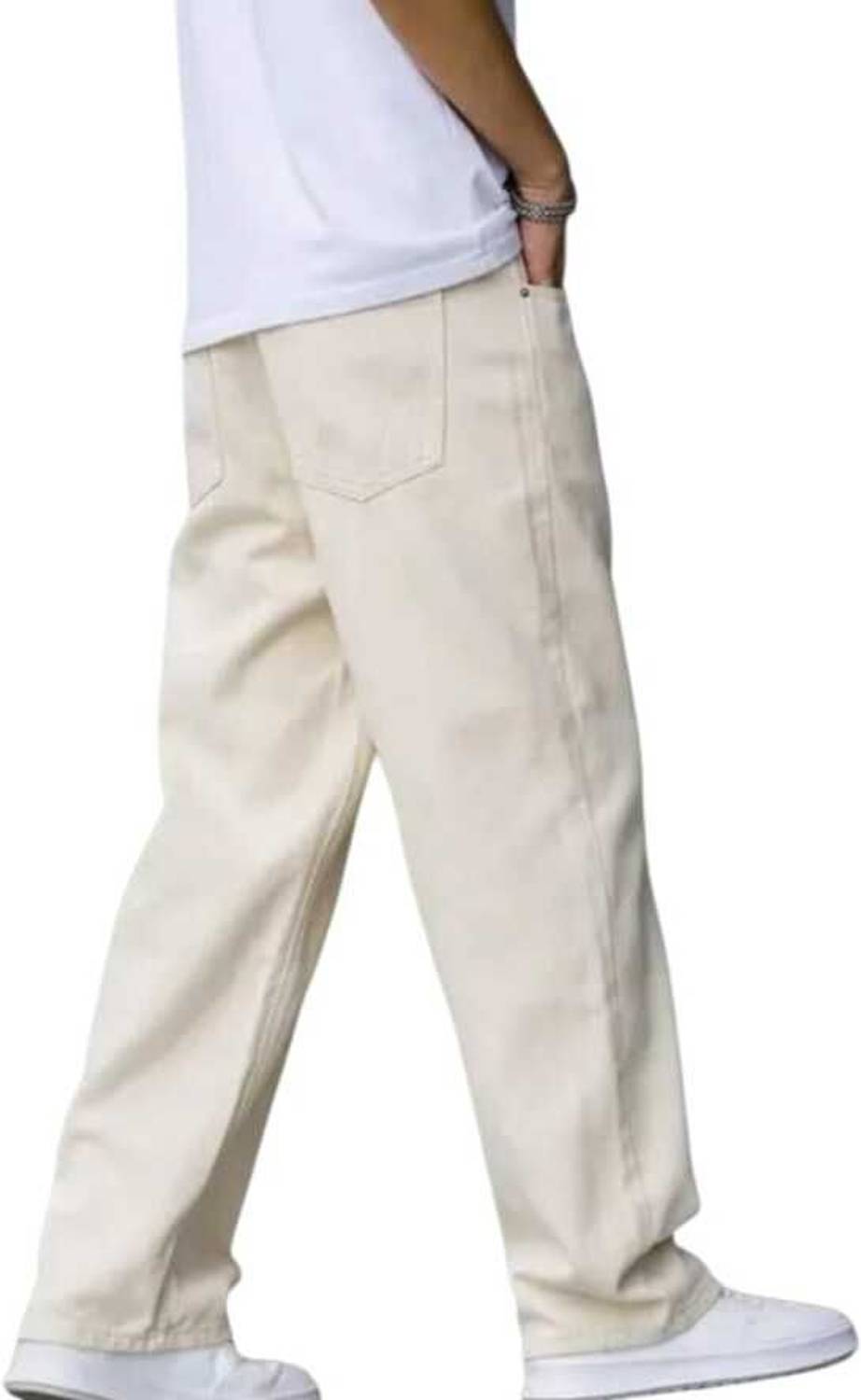 Men Loose Fit Mid Rise Beige Jeans - Image 2