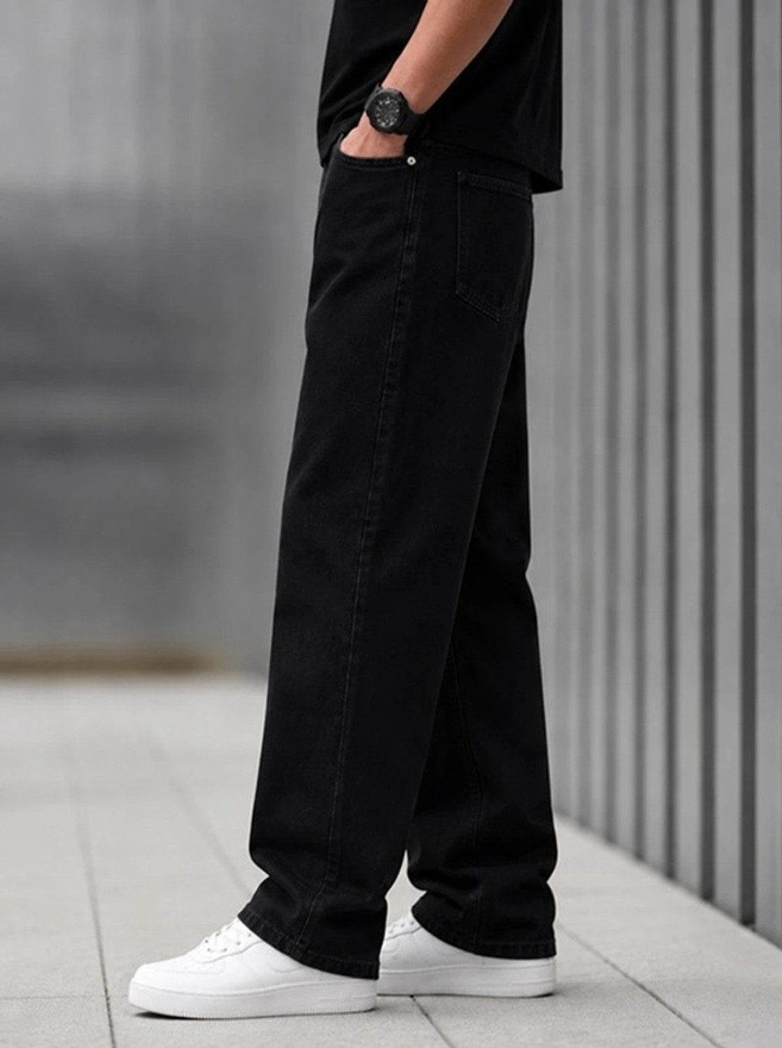 Image of AzureAttire Straight Fit Men Black Jeans