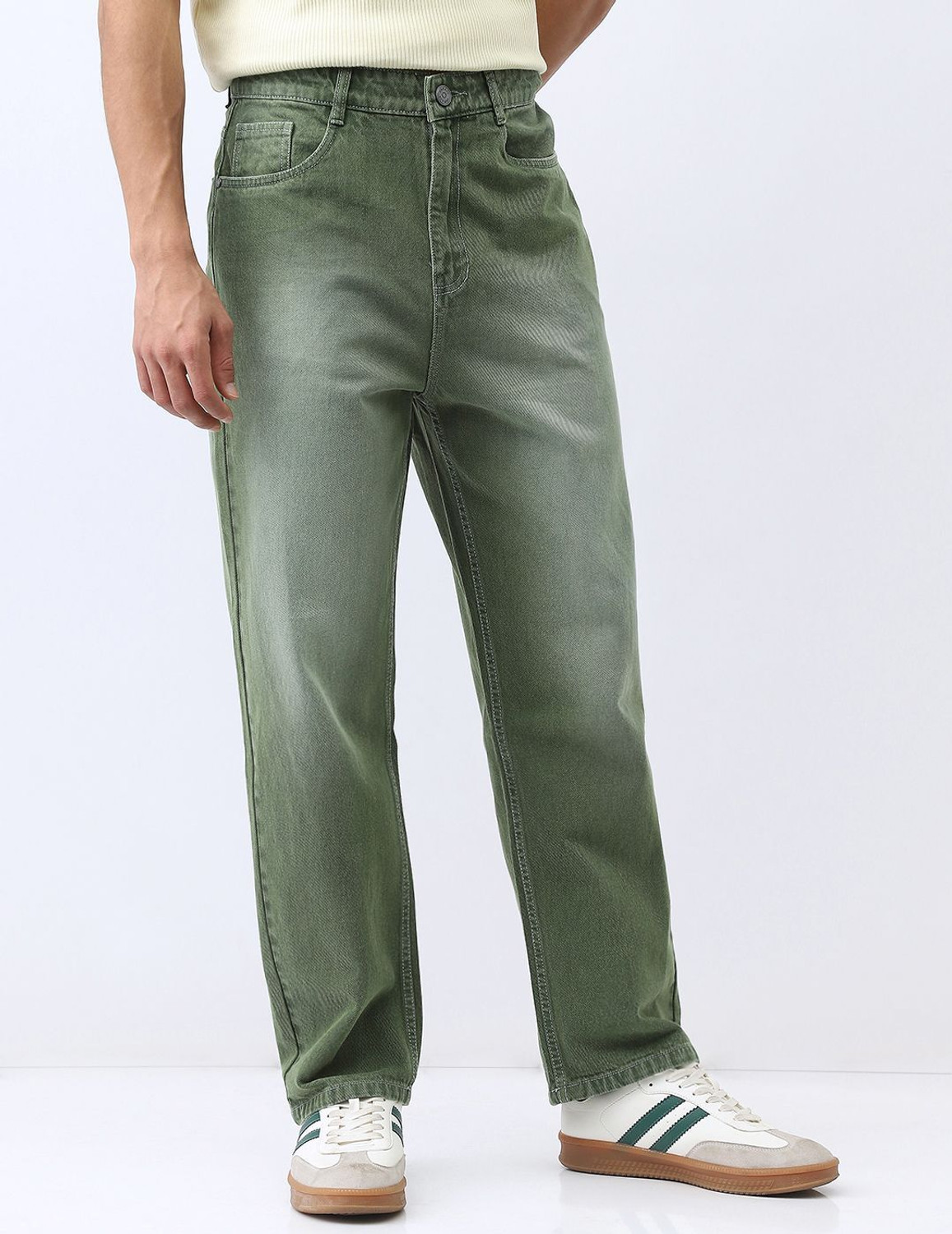 Image of Urbano Fashion Loose Fit Men Dark Green Jeans