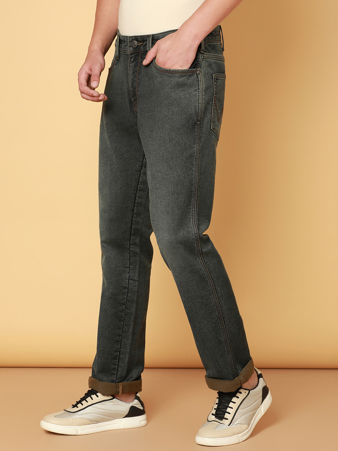 Image of Wrangler Regular Men Grey Jeans