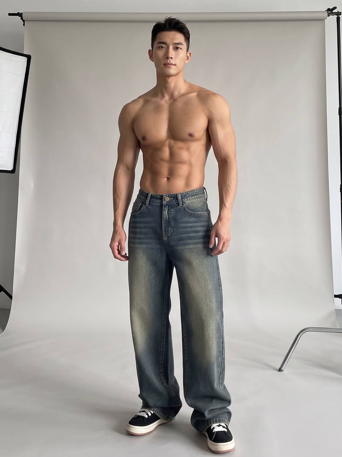 PERISFASHION Wide Leg Men Green Jeans - Image 4