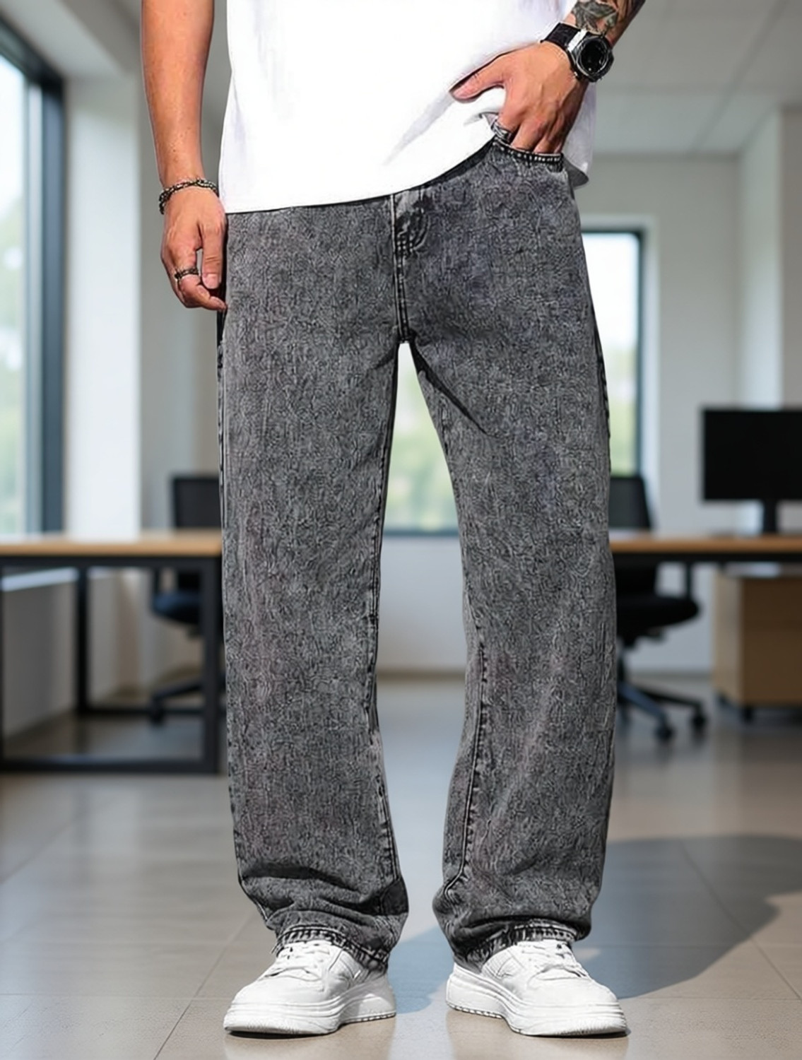 Image of DENIM LOOK Baggy Fit Men Grey Jeans