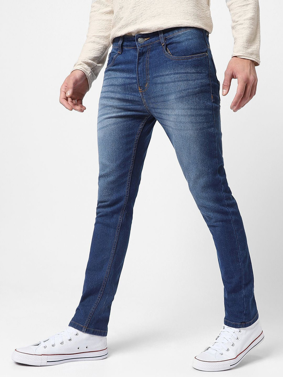 Image of Urbano Fashion Slim Men Dark Blue Jeans