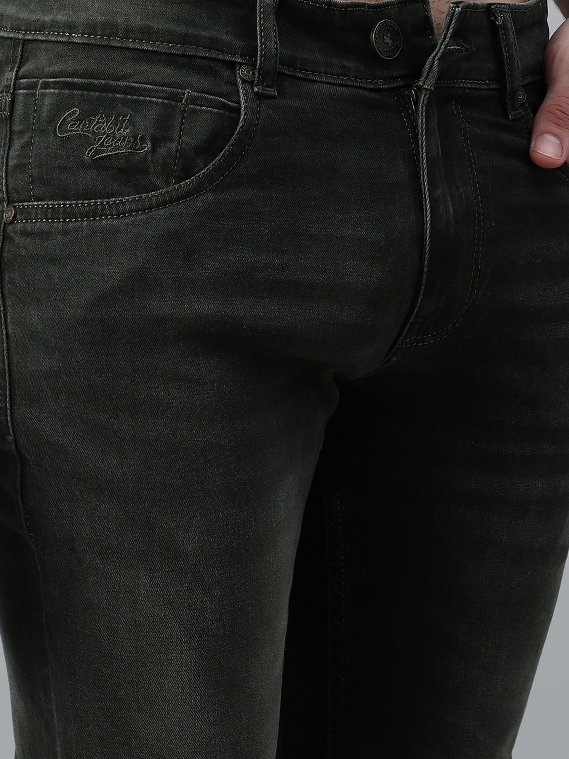 Image of CANTABIL Regular Men Dark Green Jeans