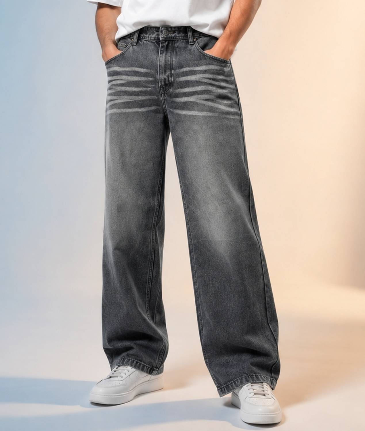 Zaraa Wide Leg Men Dark Grey Jeans - Image 1
