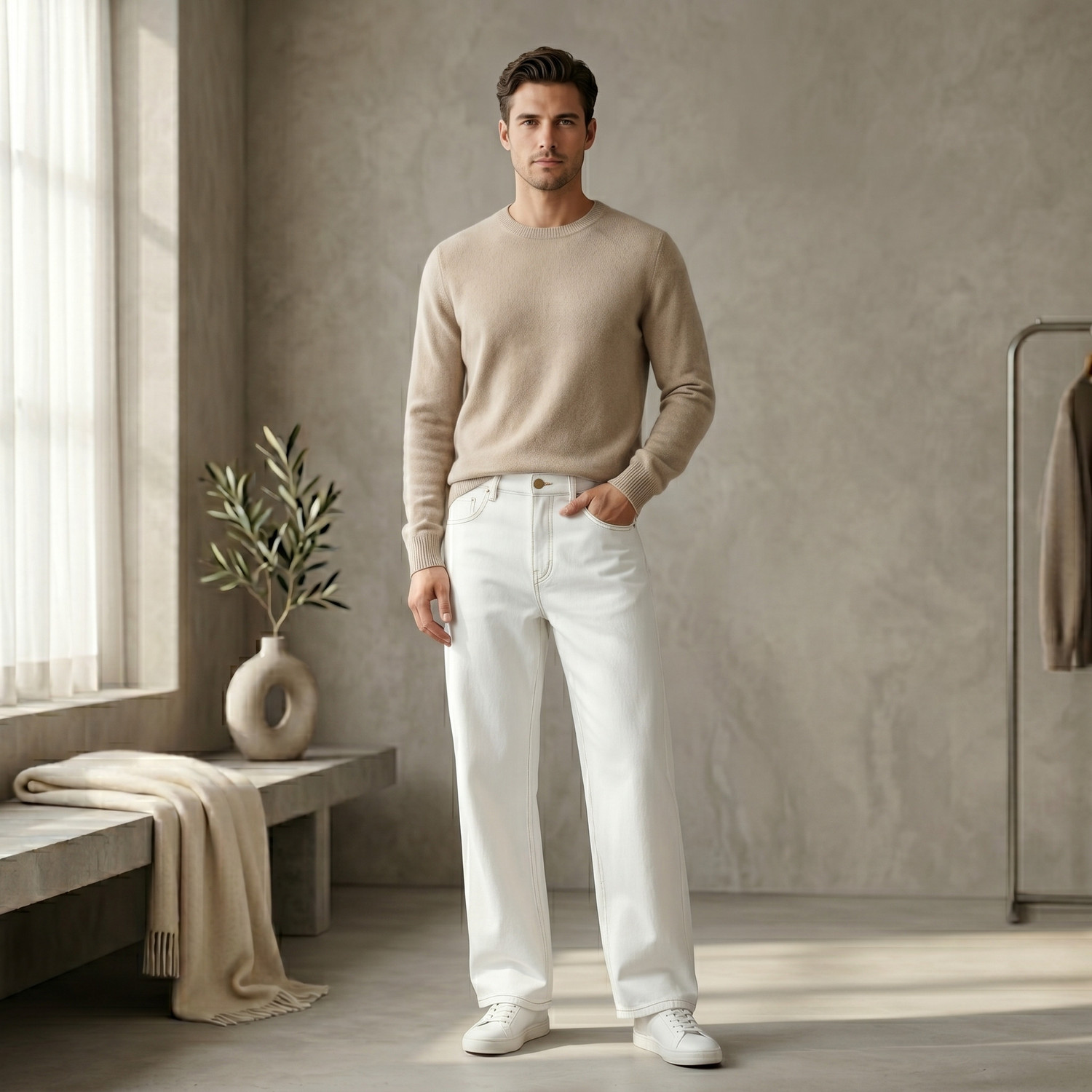 Image of SaudagarHub Wide Leg Men White Jeans