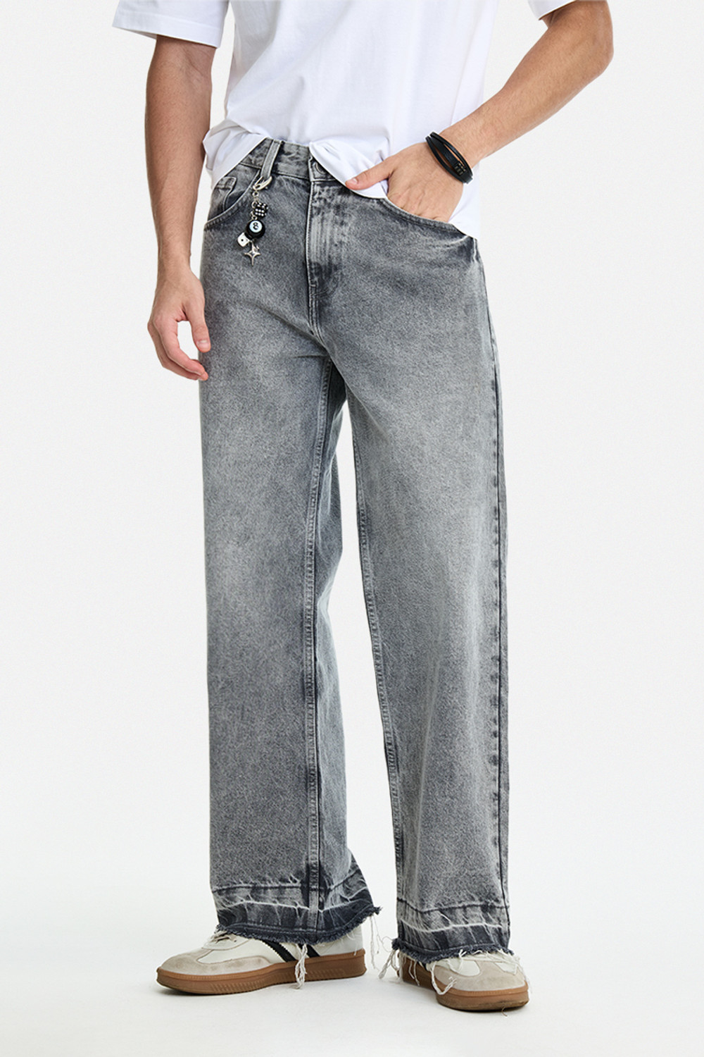 Image of Snitch Men Straight Fit Mid Rise Grey Jeans