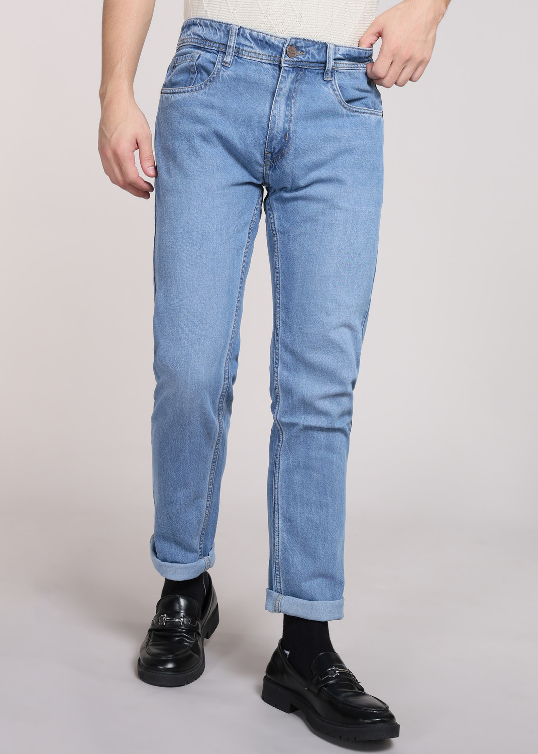 Image of PETER ENGLAND Men Tapered Fit Mid Rise Light Blue Jeans