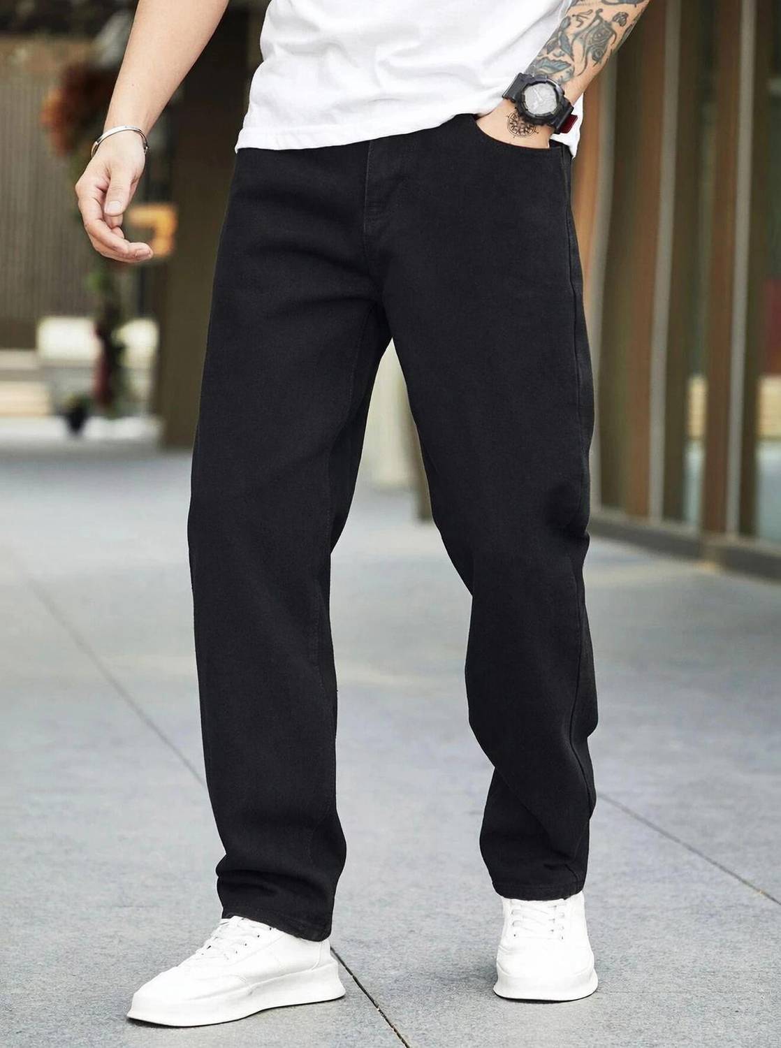 DENIM LOOK Loose Fit Men Black Jeans - Image 1