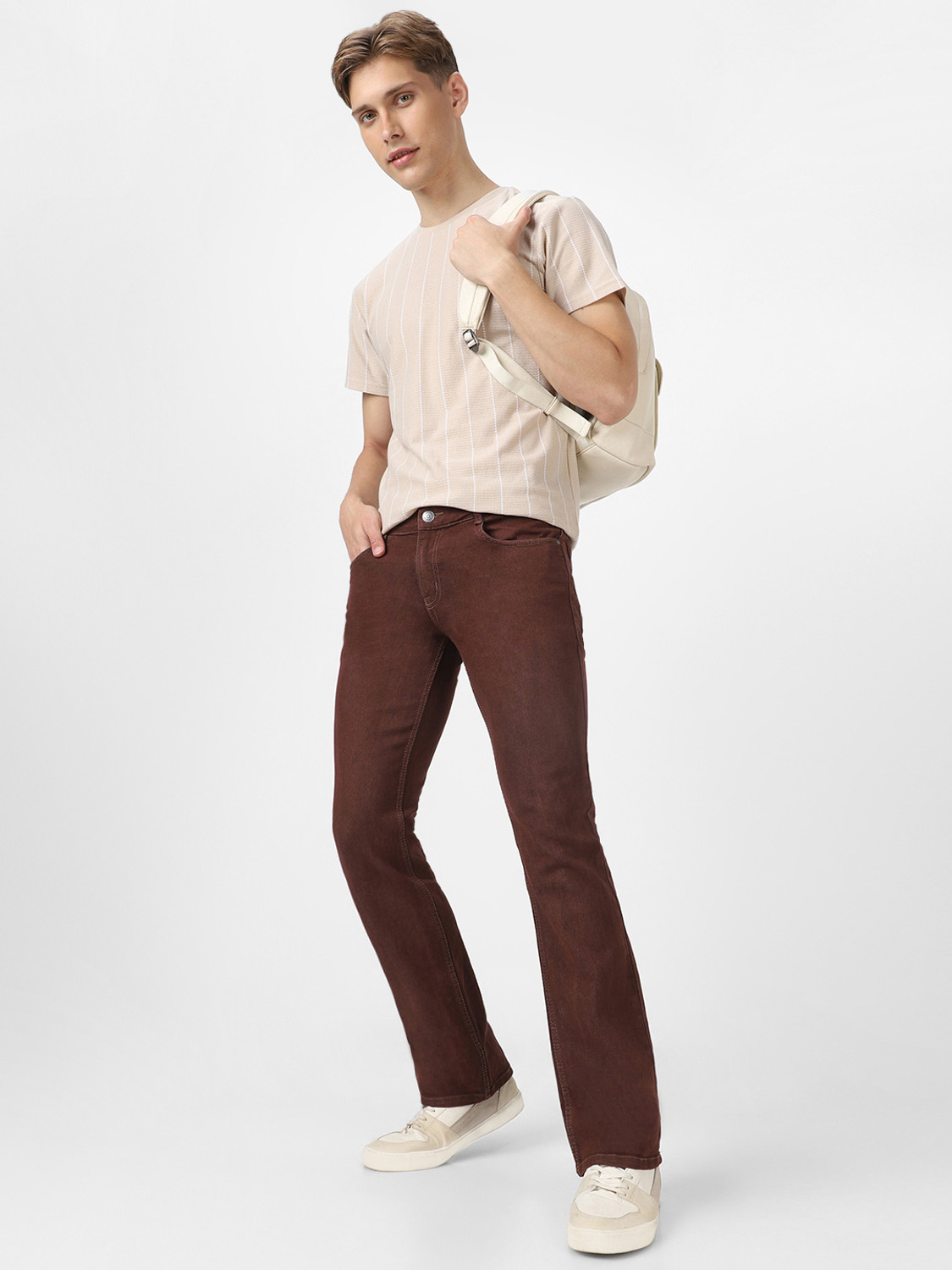 Image of Urbano Fashion Boot-Leg Men Brown Jeans