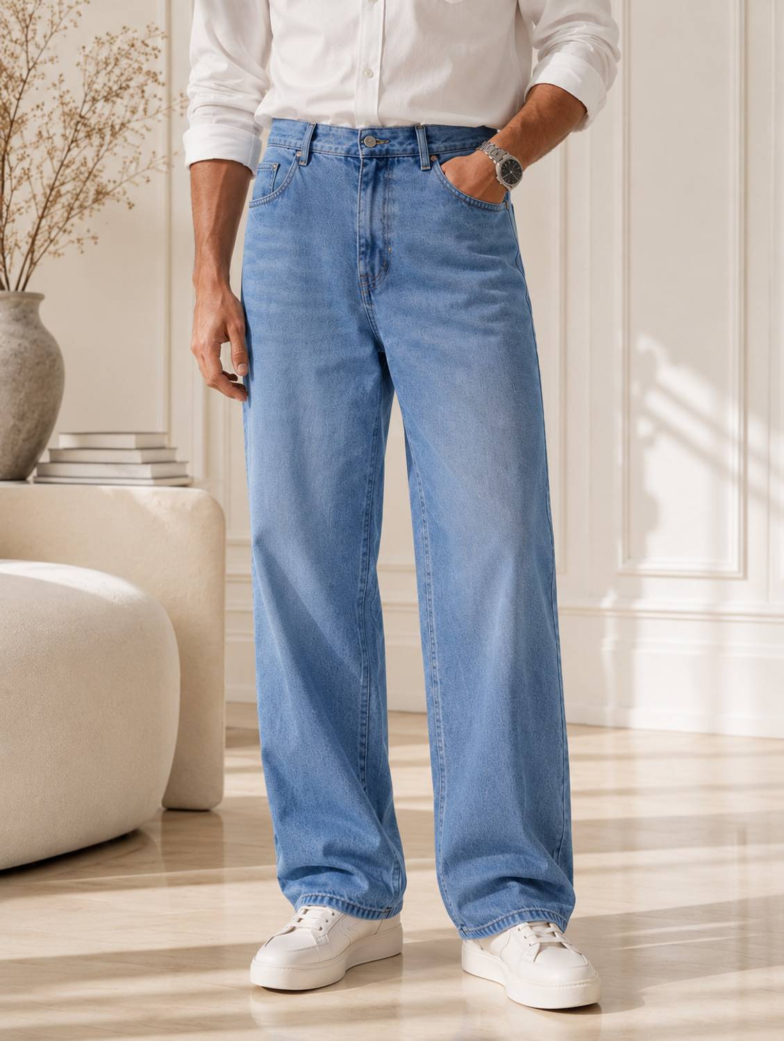 Veliume Wide Leg Light Blue Jeans - Image 1