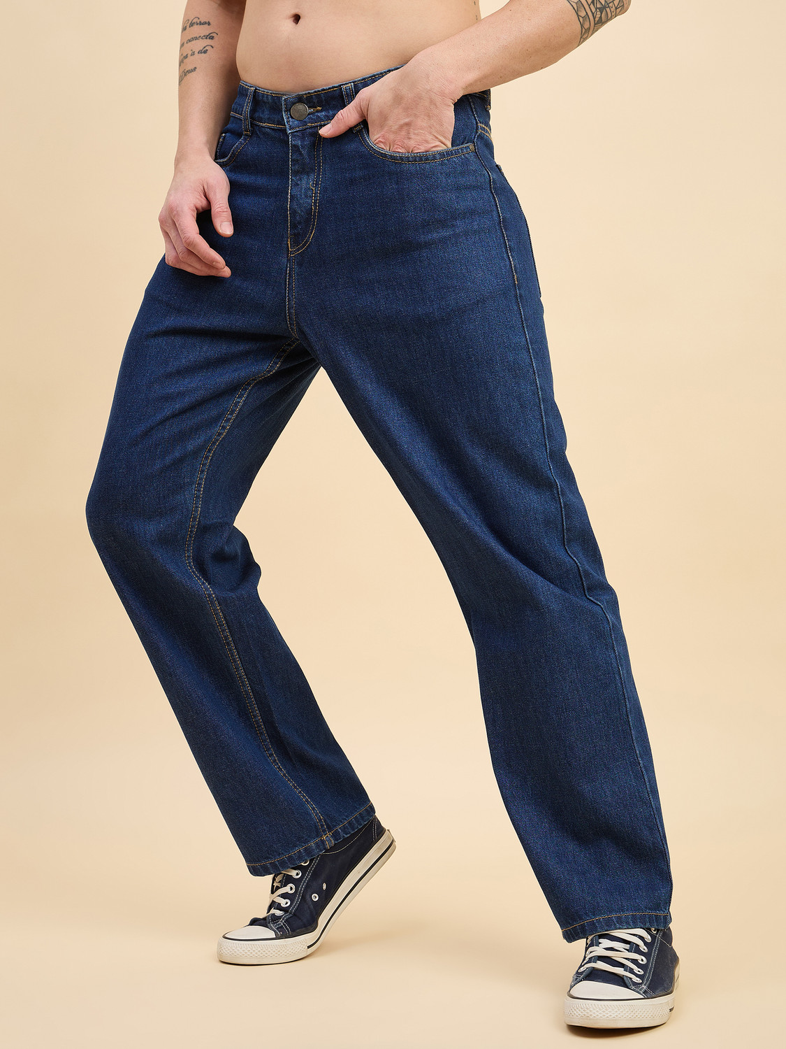 Image of STUDIO NEXX Men Loose Fit Mid Rise Dark Blue Jeans
