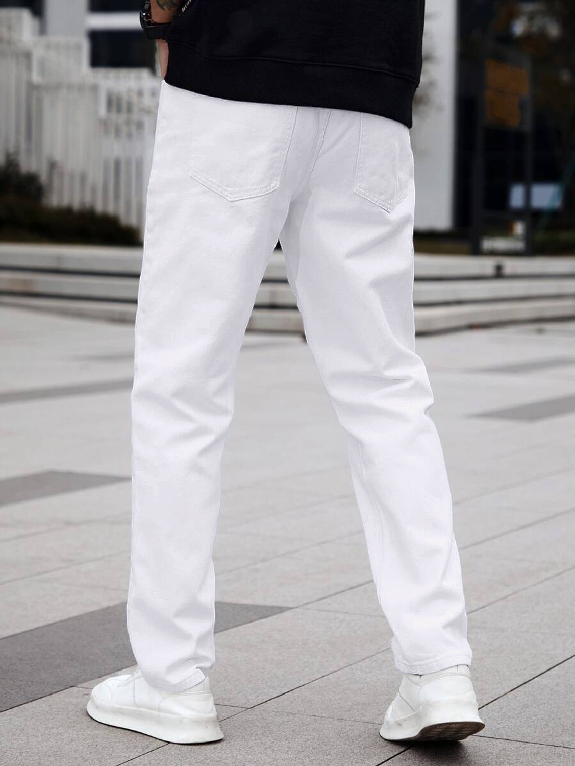 Image of VOOTER Men Straight Fit Mid Rise White Jeans
