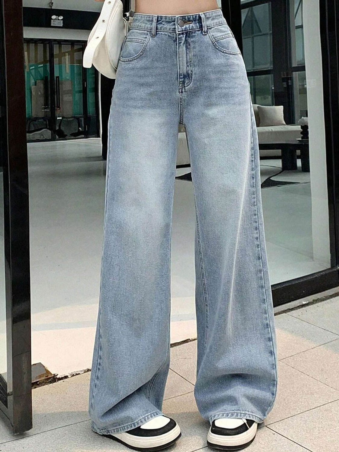 Image of AADVI FASHION Women Wide Leg High Rise Light Blue Jeans