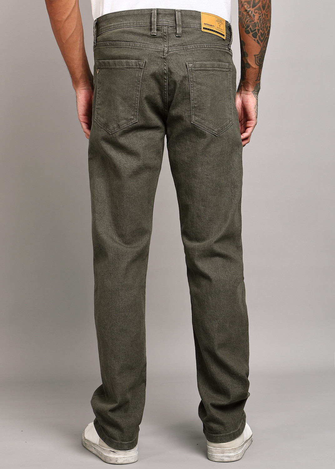 Image of INTEGRITI Men Straight Fit Mid Rise Dark Green Jeans