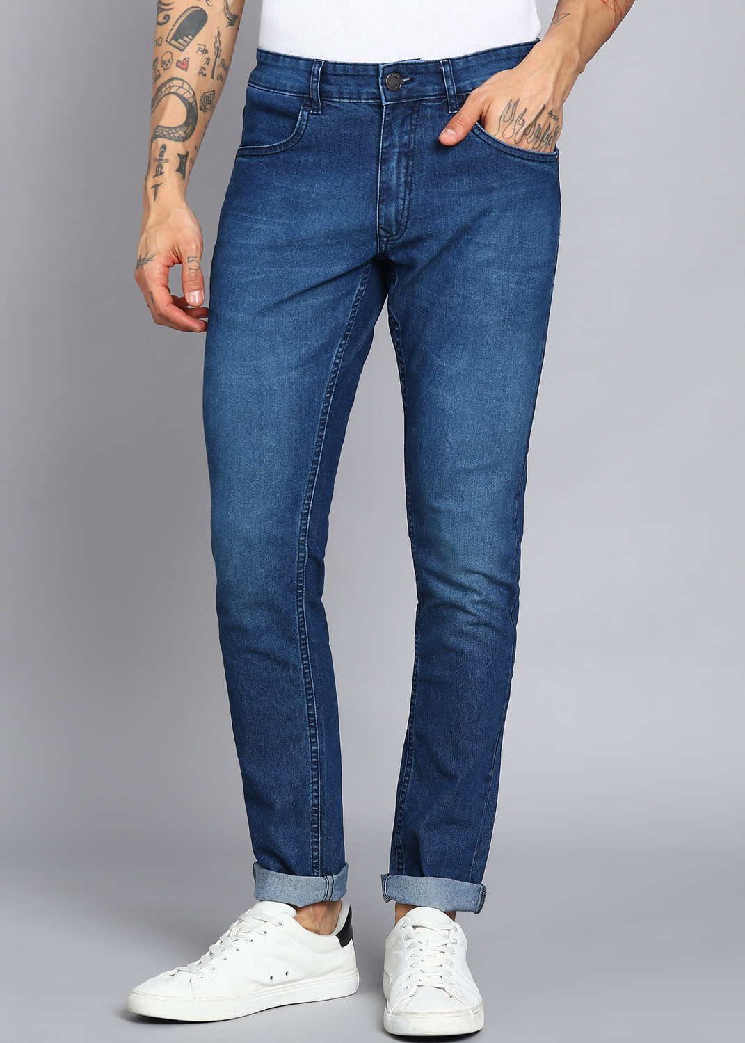 Image of WROGN Slim Men Dark Blue Jeans