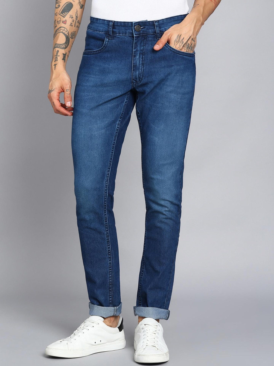 Image of WROGN Slim Men Dark Blue Jeans