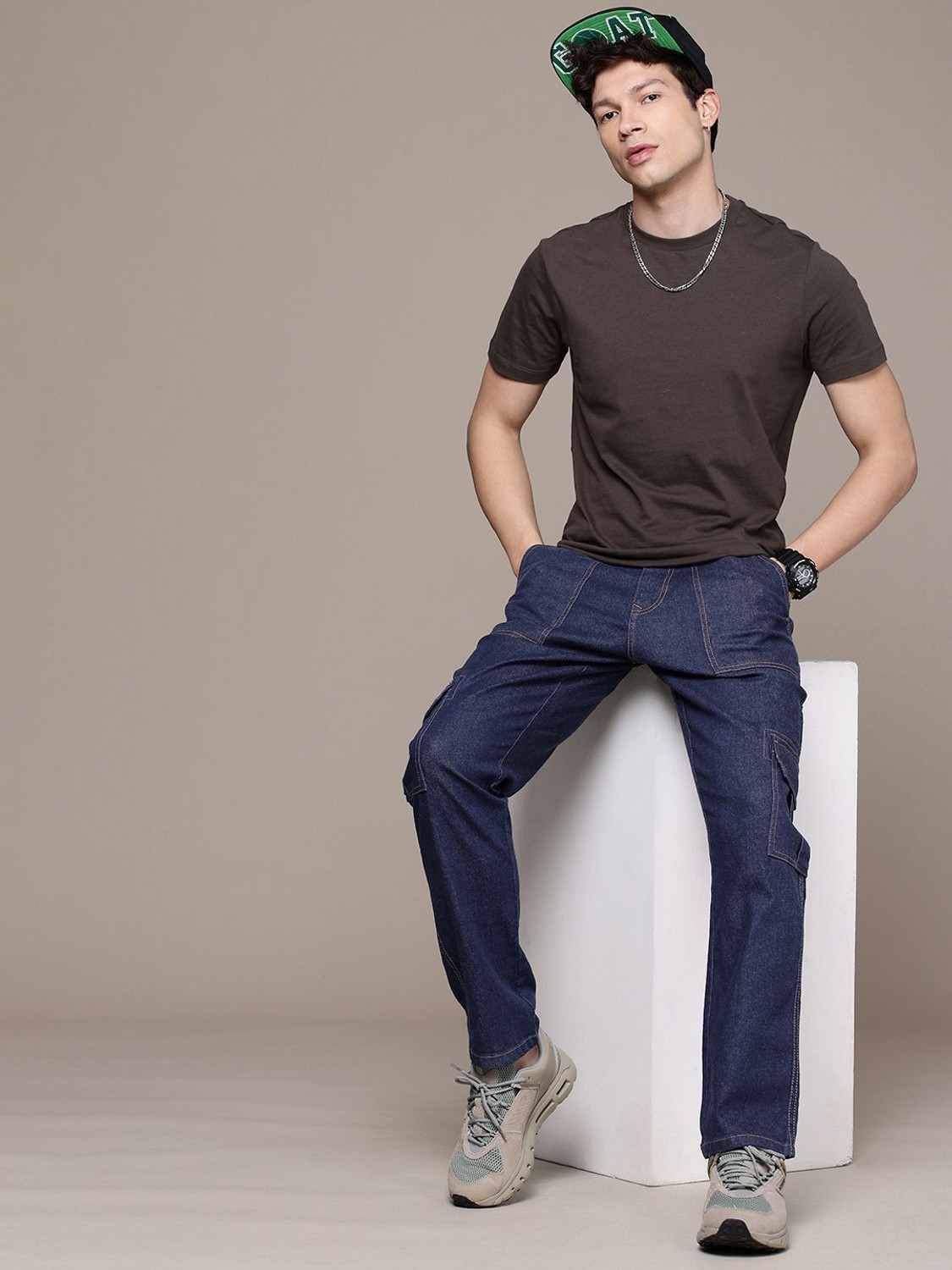 Image of WROGN Relaxed Fit Men Blue Jeans