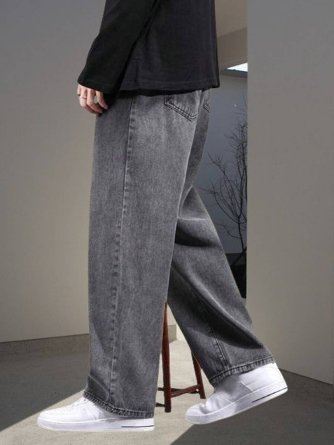 StarForWell Loose Fit Men Grey Jeans - Image 2