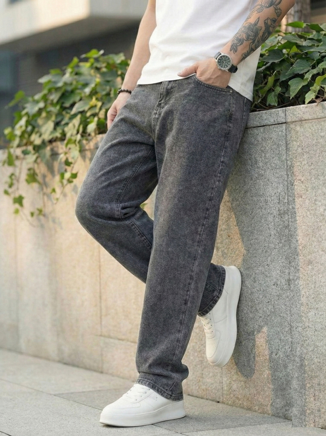 Image of Maahit Loose Fit Men Dark Grey Jeans