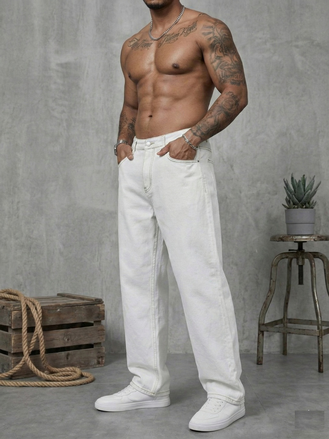 Image of Gaucha Loose Fit Men White Jeans
