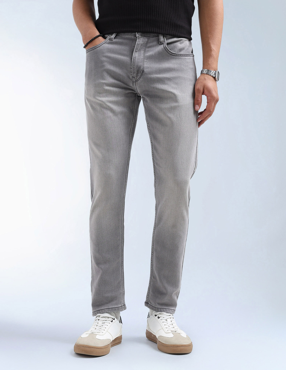 Image of FLYING MACHINE Tapered Fit Men Grey Jeans