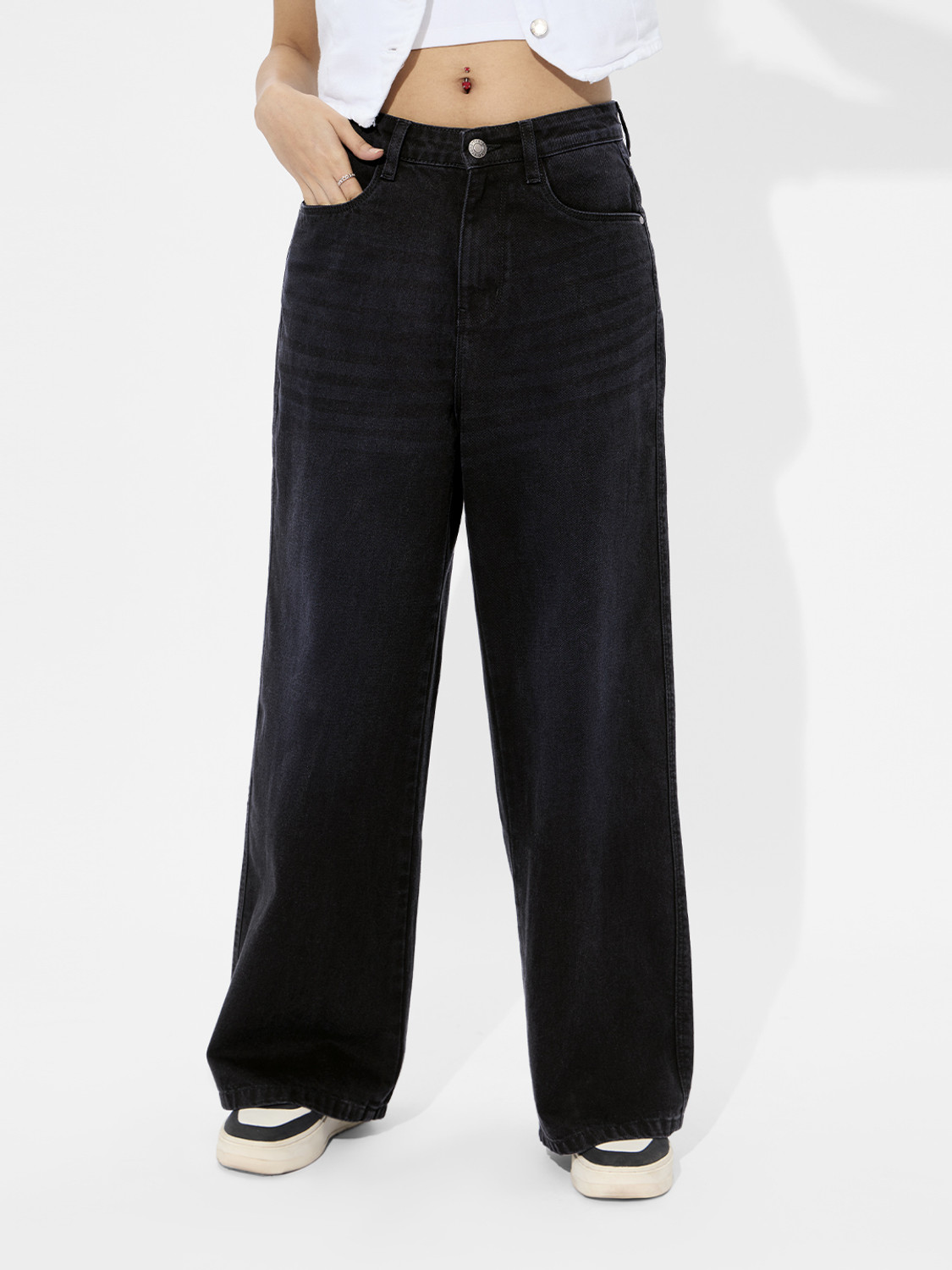 Image of The Souled Store Loose Fit Women Black Jeans