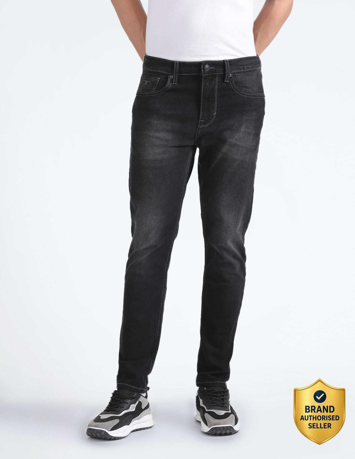 Image of FLYING MACHINE Tapered Fit Men Black Jeans