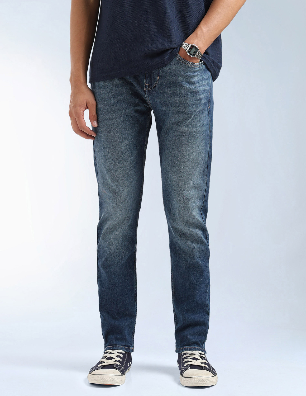 Image of FLYING MACHINE Tapered Fit Men Blue Jeans