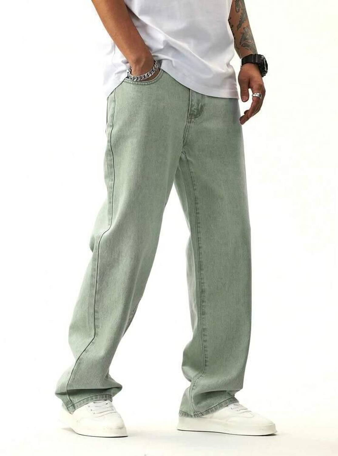 M Q Denim Straight Fit Men Green Jeans - Image 4