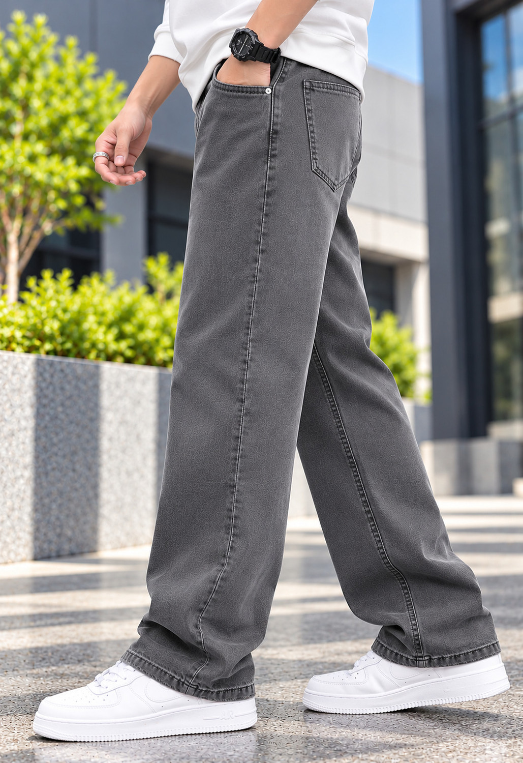Image of POKHINDA Men Straight Fit Mid Rise Grey Jeans