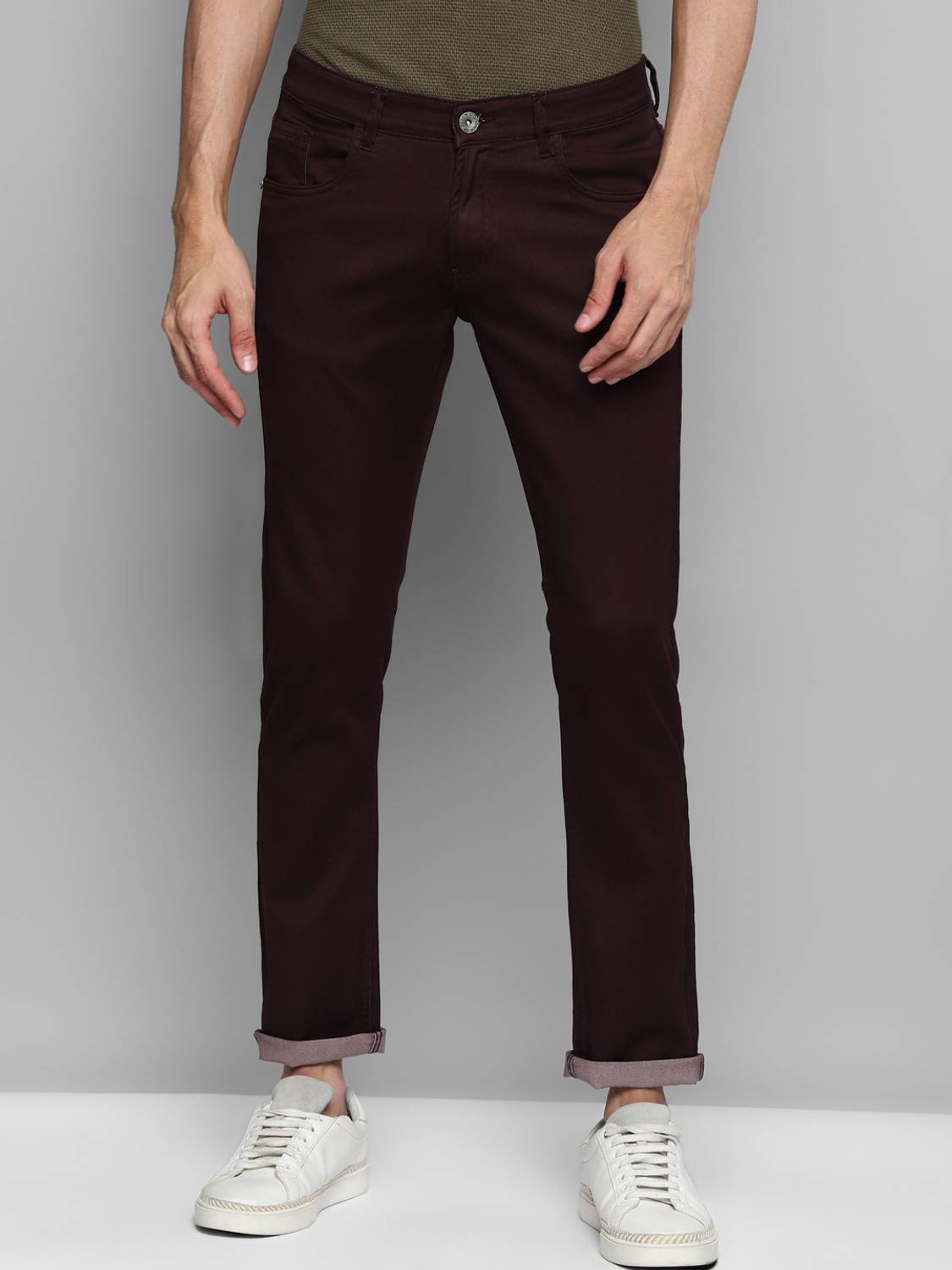 Allen Cooper Comfortable Skinny Low Rise Power Stretch Chinos Slim Men Maroon Jeans