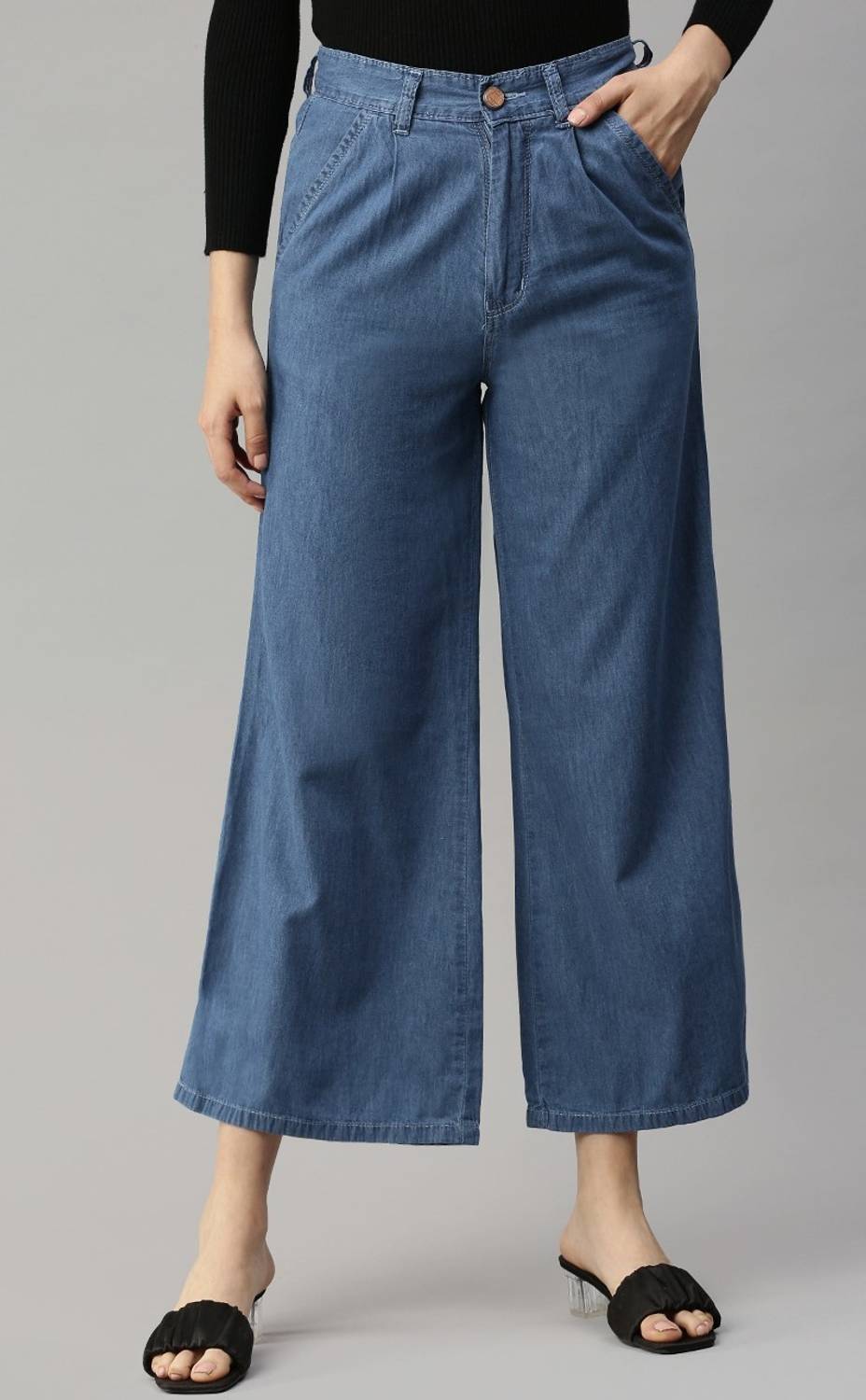 ADBUCKS Wide Leg Women Blue Jeans