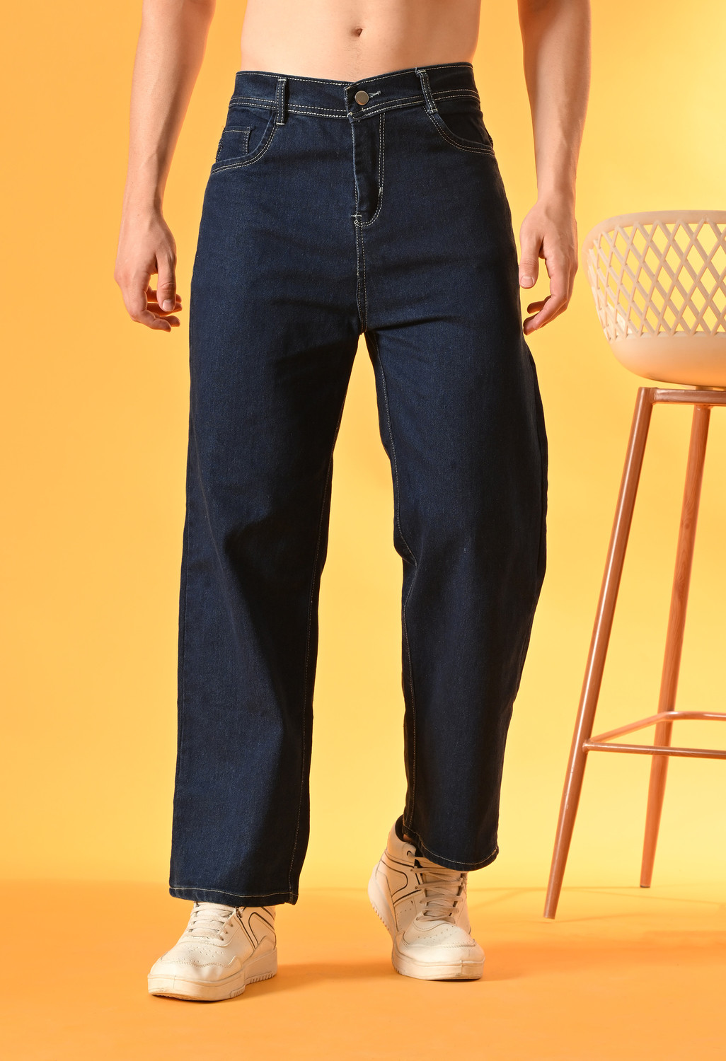 Image of Nalaka Relaxed Fit Men Dark Blue Jeans