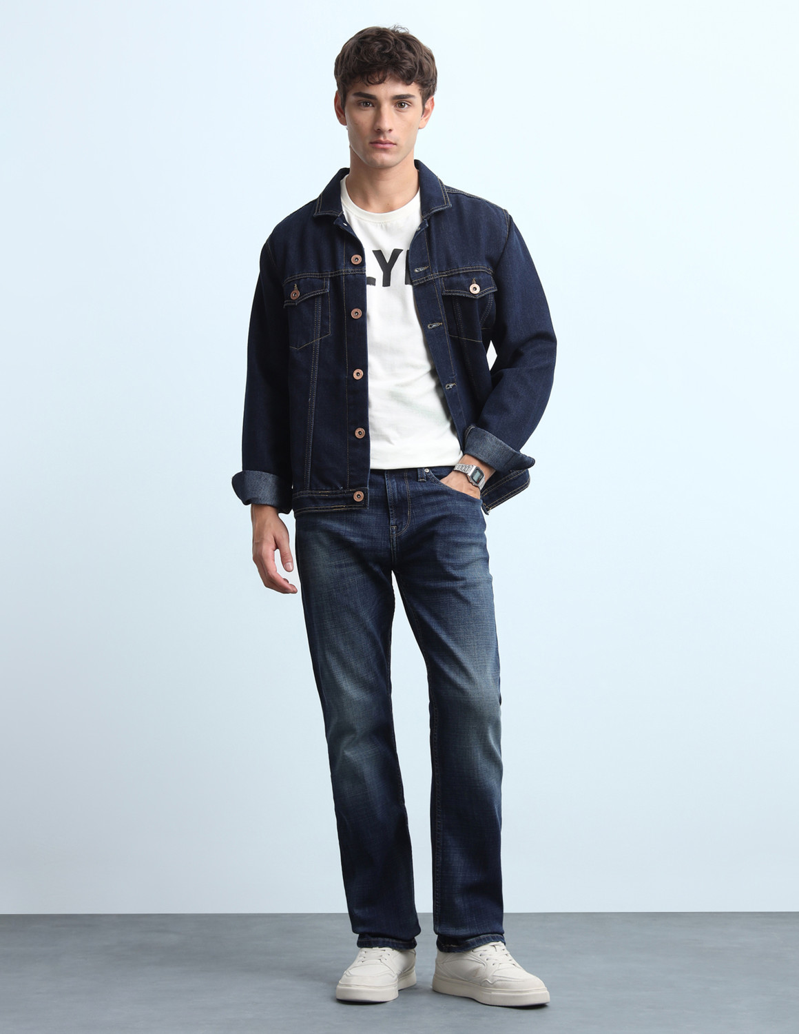 Image of FLYING MACHINE Straight Fit Men Blue Jeans