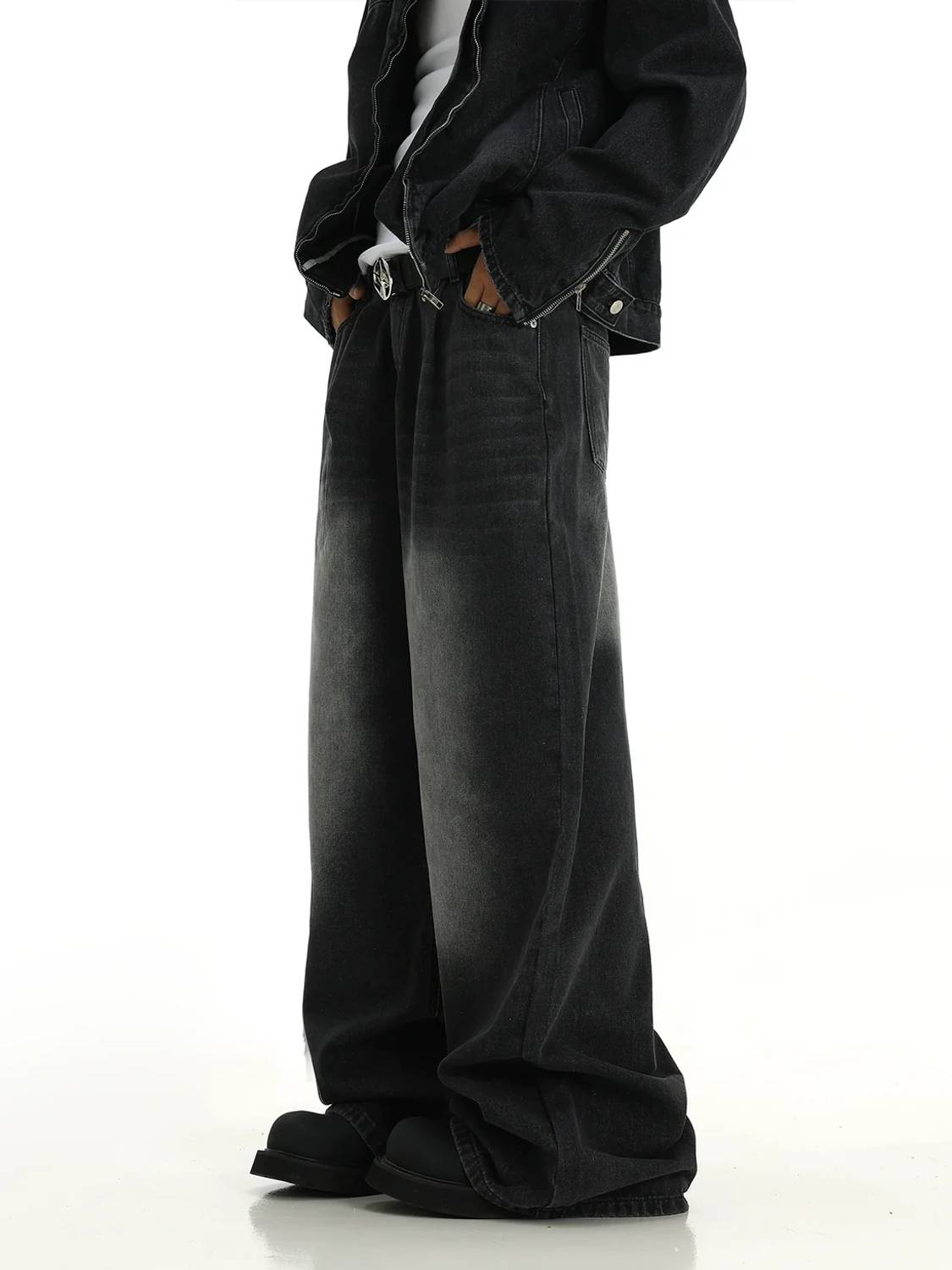 sky collection Wide Leg Men Black Jeans - Image 3