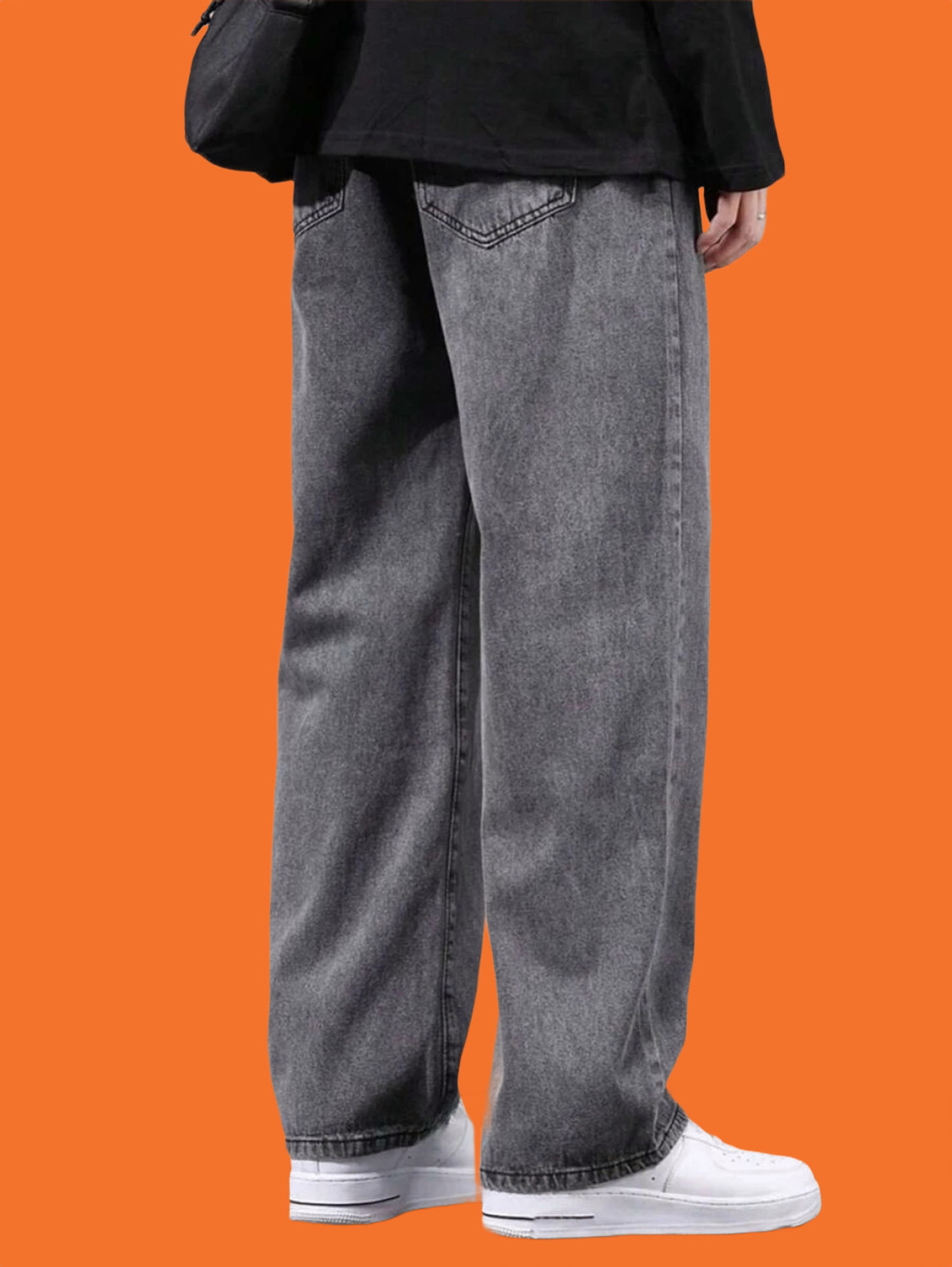Image of POKHINDA Men Wide Leg Mid Rise Grey Jeans
