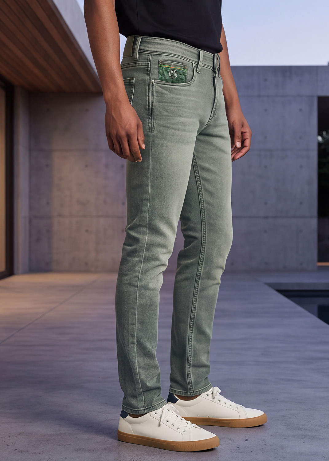 Image of KILLER Men Skinny Mid Rise Dark Green Jeans