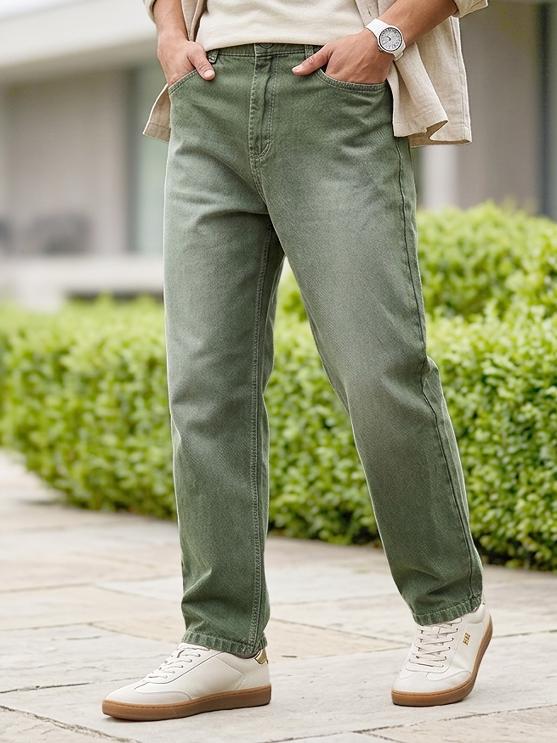 Image of Urbano Fashion Loose Fit Men Dark Green Jeans