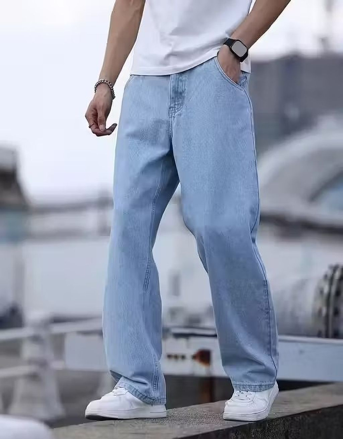 Image of Aamishfashion Straight Fit Men Light Blue Jeans