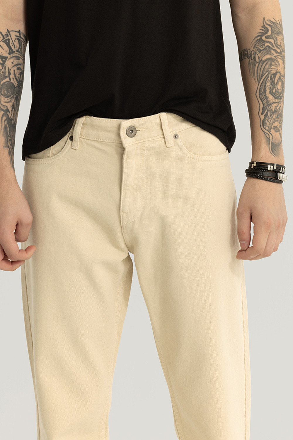 Image of Snitch Boyfriend Men Beige Jeans