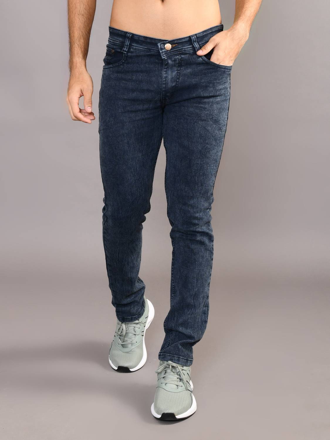 Lzard Men Regular Mid Rise Dark Grey Jeans